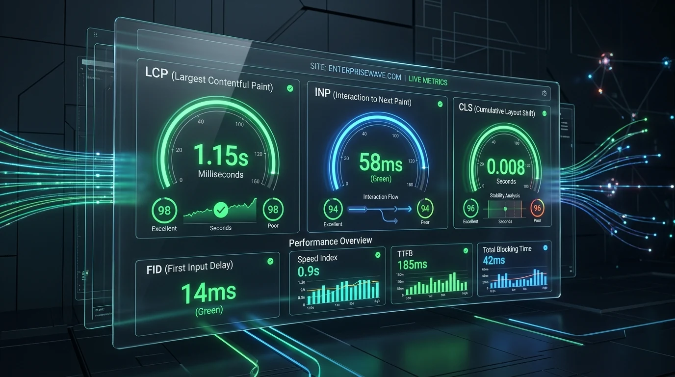 Core Web Vitals 2026: LCP, CLS und INP Performance Dashboard Analyse