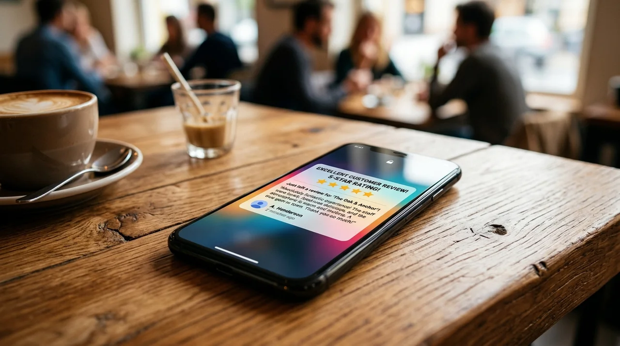 5-Sterne Google-Bewertung auf modernem Smartphone