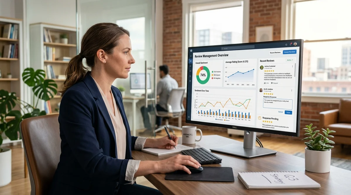 Reputationsmanagement-Dashboard mit Sentiment-Analyse und Kundenbewertungs-Übersicht