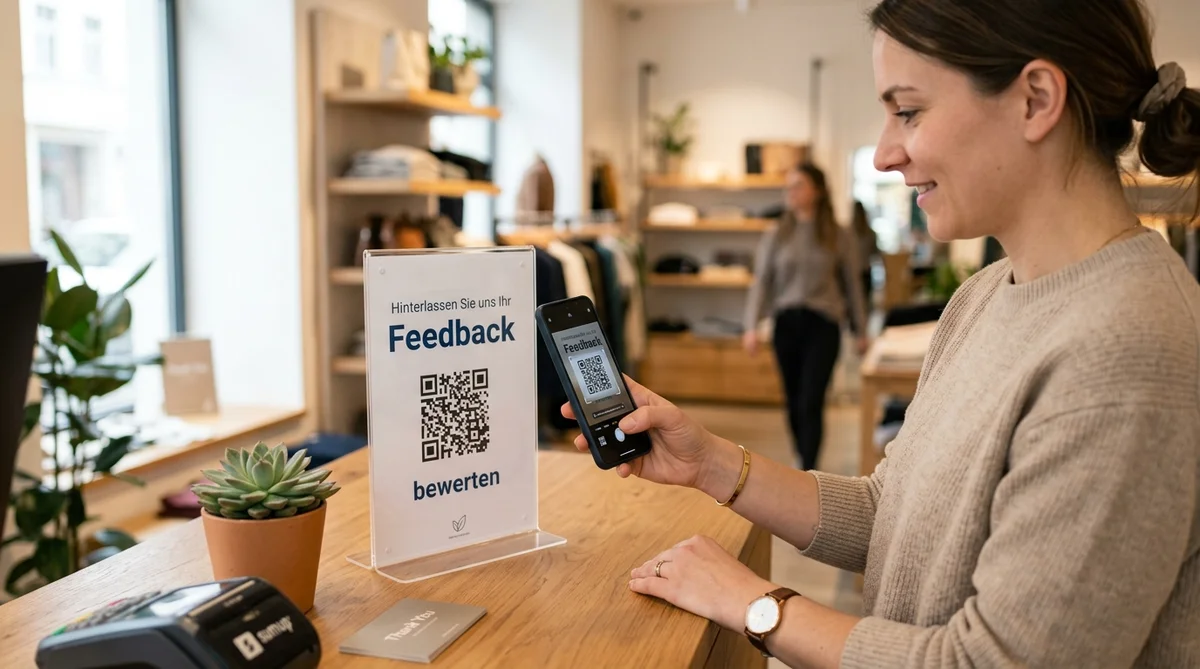 Hochwertiger Thekenaufsteller mit QR-Code zur direkten Google-Bewertung