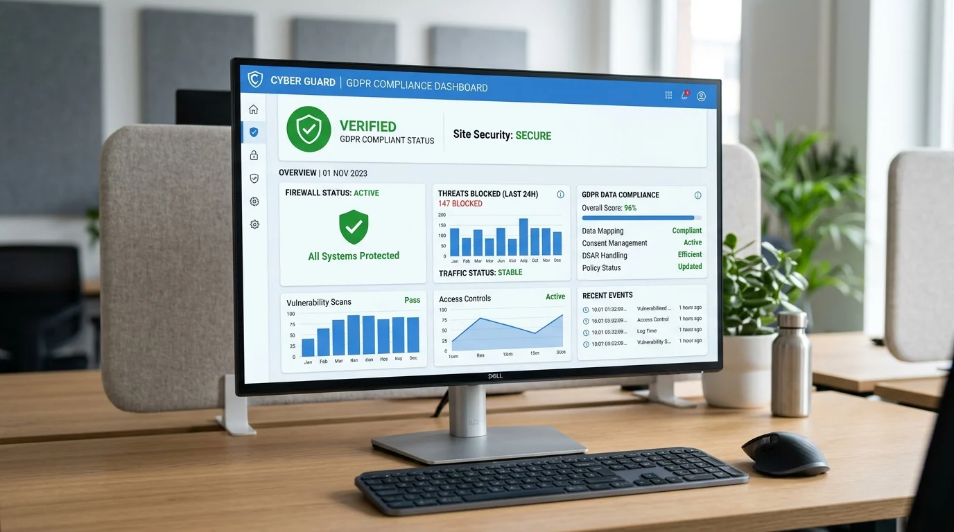 WordPress DSGVO Compliance Dashboard und Cyber Security Firewall Status