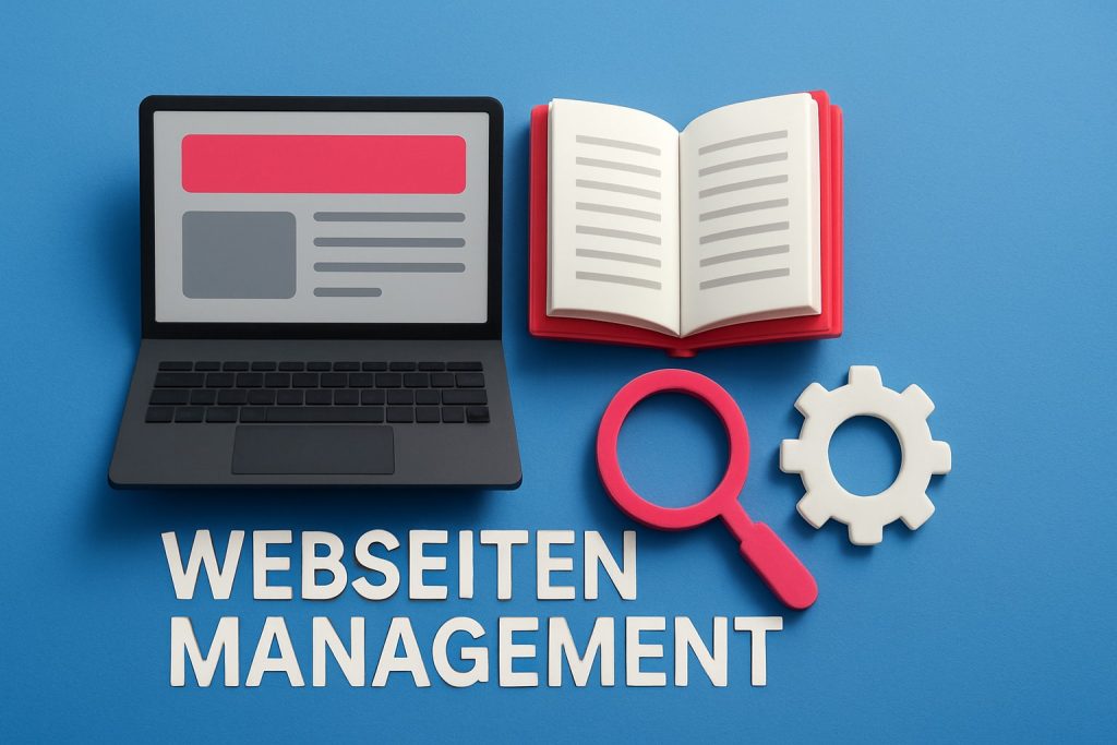 Laptop, Buch, Lupe, Zahnrad, Text
