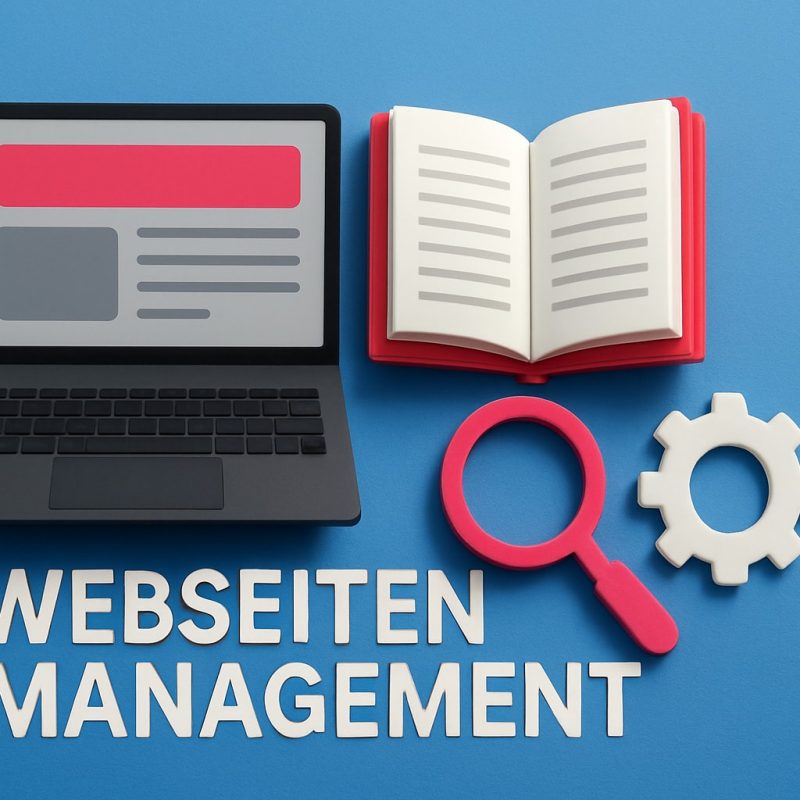 Laptop, Buch, Lupe, Zahnrad, Text